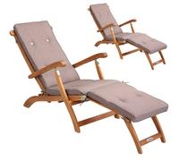 Tumbona de jardín Queen Mary® set de 2 acacia certificada FSC® incl cojín crema moteado