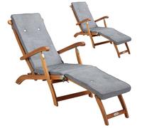 Tumbona de jardín Queen Mary® set de 2 acacia certificada FSC® incl cojín gris moteado