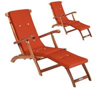 Tumbona de jardín Queen Mary® set de 2 acacia certificada FSC® incl cojín naranja