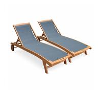 Tumbona de madera multiposición con ruedas, set de 2 antracita - 196x68x91 cm