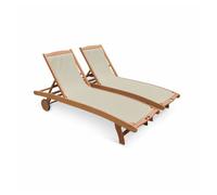 Tumbona de madera multiposición con ruedas, set de 2 gris pardo - 196x68x91 cm