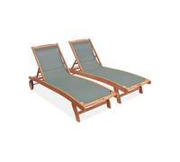 Tumbona de madera multiposición con ruedas, set de 2 verde kaki - 196x68x91 cm