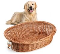 KADAX Cama para Perros y Gatos de Mimbre, Cesta para Mascotas en Color Natural, Tumbona para Animales, Espacio para Dormir