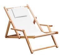 Tumbona de Piscina al Aire Libre, Sillones reclinables Plegables, Silla de Madera para Tomar el Sol con Respaldo Ajustable de 4 Posiciones y Brazo, Sin Montaje