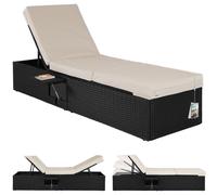 Tumbona de poliratán, mesa plegable, negro