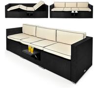 Tumbona de poliratán negra con mesa plegable