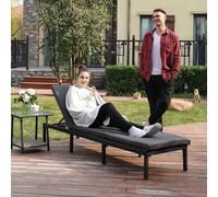 SONGMICS GCB27GYV1 - Tumbona de jardín de poliratán con cojín de 5 cm de Grosor, Respaldo Ajustable, 59 x 198 x 28 cm, Carga máxima: 150 kg, para jardín, balcón, Color Negro
