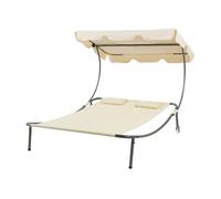 casa.pro Tumbona Jardín Exterior para 2 Personas Cama Solar Doble Independiente con Ruedas 2 Cojines y Parasol Toldo Ajustable Acero Poliéster 200x173x146cm - Beige y Antracita