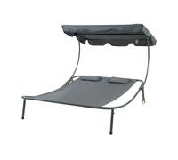 casa.pro Tumbona Jardín Exterior para 2 Personas Cama Solar Doble Independiente con Ruedas 2 Cojines y Parasol Toldo Ajustable Acero Poliéster 200x173x146cm - Gris y Antracita