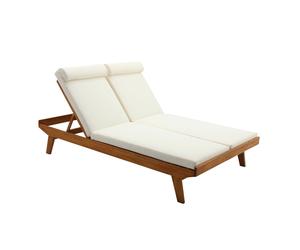 Tumbona doble con respaldo multiposición blanca y madera maciza 127 cm CARACAS