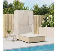 Tumbona Doble con Techo y Cortinas, Sofá Cama Exterior de Ratán Sintético, Respaldo Ajustable 4 Posiciones, Resistente a la Intemperie y UV, para Jardín, Piscina o Camping,Beige, 104 x 197 x 193 cm