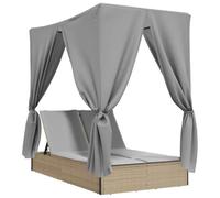 Tumbona Doble Con Techo Y Cortinas Ratán Sintético Beige Vidaxl