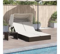 Tumbona Doble de Exterior, Ratán Sintético con Techo Ajustable y Cojines, Reclinable y Resistente a la Intemperie, para Jardín, Piscina, Playa o Camping,Marrón y Blanco Crema, 108 x 236 x 102 cm