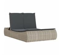 Tumbona Doble de Exterior vidaXL, Ratán Sintético Gris Claro, Cama de Día de Jardín, 3 Posiciones de Reclinado, Cojines Acolchados Incluidos