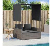 Tumbona Doble Exterior con Techo y Cortinas,Sofá Cama Jardín de Ratán Sintético Gris,Resistente a la Intemperie y UV,con Cojines Extraíbles,Ideal para Terraza,Piscina o Camping,118 x 110 x 187 cm