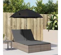 Tumbona Doble para Exterior, Sofá Cama Jardín con Sombrilla Ajustable y Cojines, Estructura de Polirratán Gris y Acero, Respaldo Regulable, para Terraza, Piscina o Camping, 200 x 164 x 176 cm