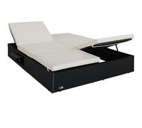 Tumbona doble poliratán negro 196x116x38cm 2 mesas plegables