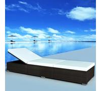 Tumbona Exterior Plegable Ajustable, con Cojín Extraíble, Ratán Sintético Resistente, Estructura de Acero Estable, para Jardín, Piscina, Playa o Camping, Color Marrón y Blanco, 195 x 60 x 31 cm