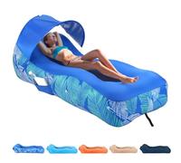 Tumbona inflable con diseño único de sombra, cama de playa inflable con almohada, sofá inflable impermeable, silla de camping, hamaca para senderismo, patio, viajes, playa, picnic (azul)