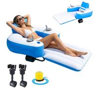 Tumbona Motorizada para Piscina, Flotador Eléctrico con Propulsor Giratorio de 360°, Capacidad de 136kg - Portavasos y Respaldo, Lounge Inflable para Piscina, Lago, Playa y Diversión de Verano
