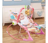 Tumbona para Bebé, Silla mecedora para Bebé con Música, Tumbona Eléctrica para Bebé Balancín y Cuna con Arco de Juegos y Juguetes, Respaldo Ajustable en 3 Posiciones (Rosa)