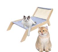 Tumbona para gatos, marco de madera, estilo de swing elevado, silla de hamaca portátil con almohadilla de arañazos, tumbona elevada multifuncional para gatos de interior y relajación, 58 x 43 x 29 cm