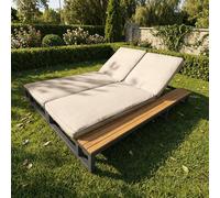 Tumbona para patio al aire libre, sofá cama multifuncional impermeable, cama doble con estantes, sofá para patio, ángulo de respaldo ajustable, beige (184 x 159 x 73 cm, cama doble para salón)