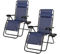 Tumbona plegable 2 pzas azul 165x65x113cm reclinable