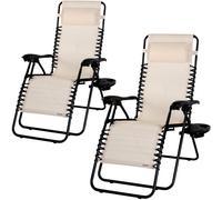 Tumbona plegable 2 pzas beige 165x65x113cm reclinable