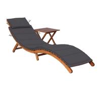 Tumbona Plegable con Mesa y Cojín, Madera de Acacia Maciza, Diseño Ergonómico y Portátil, Tumbonas Jardín Exterior, Silla Playa,Camping, Terraza o Jardín,Antracita, 184 x 55 x 64 cm (Desplegada)