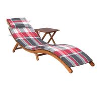 Tumbona Plegable con Mesa y Cojín, Madera Maciza de Acacia, Diseño Ergonómico, Resistente a la Intemperie, para Jardín, Piscina, Camping, Exterior, Estampado Cuadros Rojos, 184 x 55 x 64 cm