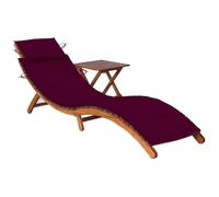 Tumbona Plegable con Mesa y Cojín, Madera Maciza de Acacia, Resistente a la Intemperie, para Exteriores e Interiores, Ideal para Jardín, Piscina, Playa o Camping, Color Rojo Vino, 184 x 55 x 64 cm