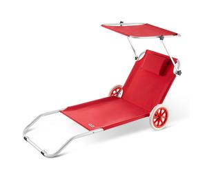 Tumbona plegable Creta roja aluminio 150x52cm ruedas techo