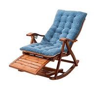 Tumbona plegable de bambú, mecedora de bambú, ajustable, plegable, para exteriores, con masaje de pies, color azul