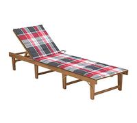 Tumbona Plegable de Exterior con Cojín, Madera de Acacia Maciza, Ajustable en 4 Posiciones, Resistentes a la Intemperie, para Jardín, Piscina o Playa, Color Marrón y Rojo, 200 x 61 x 30/86 cm