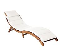 Tumbona Plegable Exterior, Silla de Playa con Cojín Extraíble, Estructura de Madera de Acacia Maciza, Resistentes a la Intemperie, para Jardín, Piscina, Camping, Terraza,Crema, 184 x 55 x 64 cm