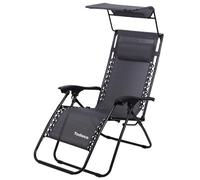 Tumbona Plegable Jardín con Toldo, Silla Gravedad Cero Reclinable, Gris
