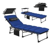 Tumbona plegable Outsunny con toldo, tumbona de jardín reclinable en 5 posiciones, bolsillo lateral, reposacabezas, cojín, tumbona reclinable portátil con asa de transporte para acampada, playa y