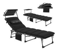 Tumbona plegable Outsunny con toldo, tumbona de jardín reclinable en 5 posiciones, bolsillo lateral, reposacabezas, cojín, tumbona reclinable portátil con asa de transporte para acampada, playa y