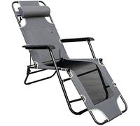 Tumbona Plegable para Campamento Piscina | Silla Reclinable para jardín con Reposacabezas y Estructura de Acero | Peso máx soportado 100 kg | 178cm | Gris