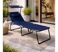 Tumbona XXL Tumbona de Jardín Tumbona Aluminio Techo Azul Oscuro Plegable L20...