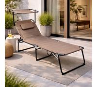 Tumbona XXL Tumbona de jardín Tumbona de aluminio con techo marrón plegable L...