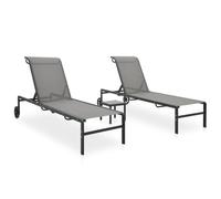Tumbonas 2 piezas con Mesa Textil y Acero Ajustable | 2 ruedas para mover, respaldo ajustable, marco de acero, tela textil, mesa auxiliar, cuartos secos