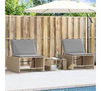Tumbonas de Exterior 2 uds con Mesa, Juego de Muebles de Jardín de Ratán Sintético, Respaldo Ajustable 4 Posiciones, Resistente a UV y Lluvia, para Terraza, Piscina o Camping,Beige, 70x98x40-82 cm