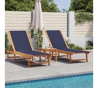 Tumbonas de Exterior,2 unidades con Mesa Auxiliar,Material Madera de Acacia Maciza y Textilene Azul,Respaldo Ajustable 5 Posiciones,Resistentes a la Intemperie y UV,Piscina,Azul,200x 66 x 33.5cm