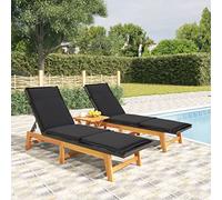Tumbonas de Exterior con Cojines, 2 Unidades, Ratán Sintético y Madera de Acacia, Respaldo Ajustable 4 Posiciones, para Jardín, Piscina, Terraza o Camping, Color Negro y Marrón, 200 x 54 x 87 cm