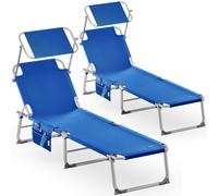 Tumbonas Ibiza set de 2 azul 190x59x29cm plegable con visera