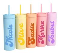 Tumbos de plástico delgados mate multicolor personalizables de 16 oz, con tapa y pajita - taza de café reutilizable para viaje, regalo DIY