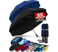 TUMELLA Paraguas de viaje resistente al viento (compacto, superior y hermoso), pequeño, fuerte pero ligero, portátil y plegable automático, agarre duradero de alta calidad, se adapta a coche y