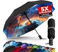 TUMELLA Paraguas de viaje resistente al viento (compacto, superior y hermoso), pequeño, fuerte pero ligero, portátil y plegable automático, agarre duradero de alta calidad, se adapta a coche y mochila